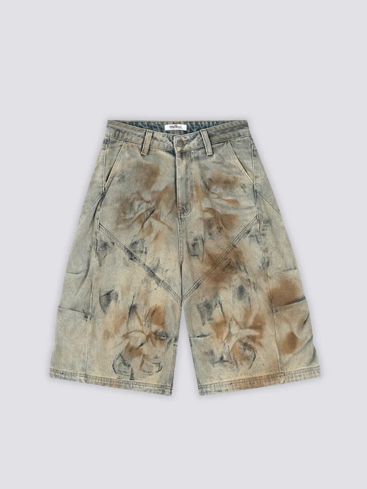 Acid Wash Denim Shorts - 色あせ - Image 3