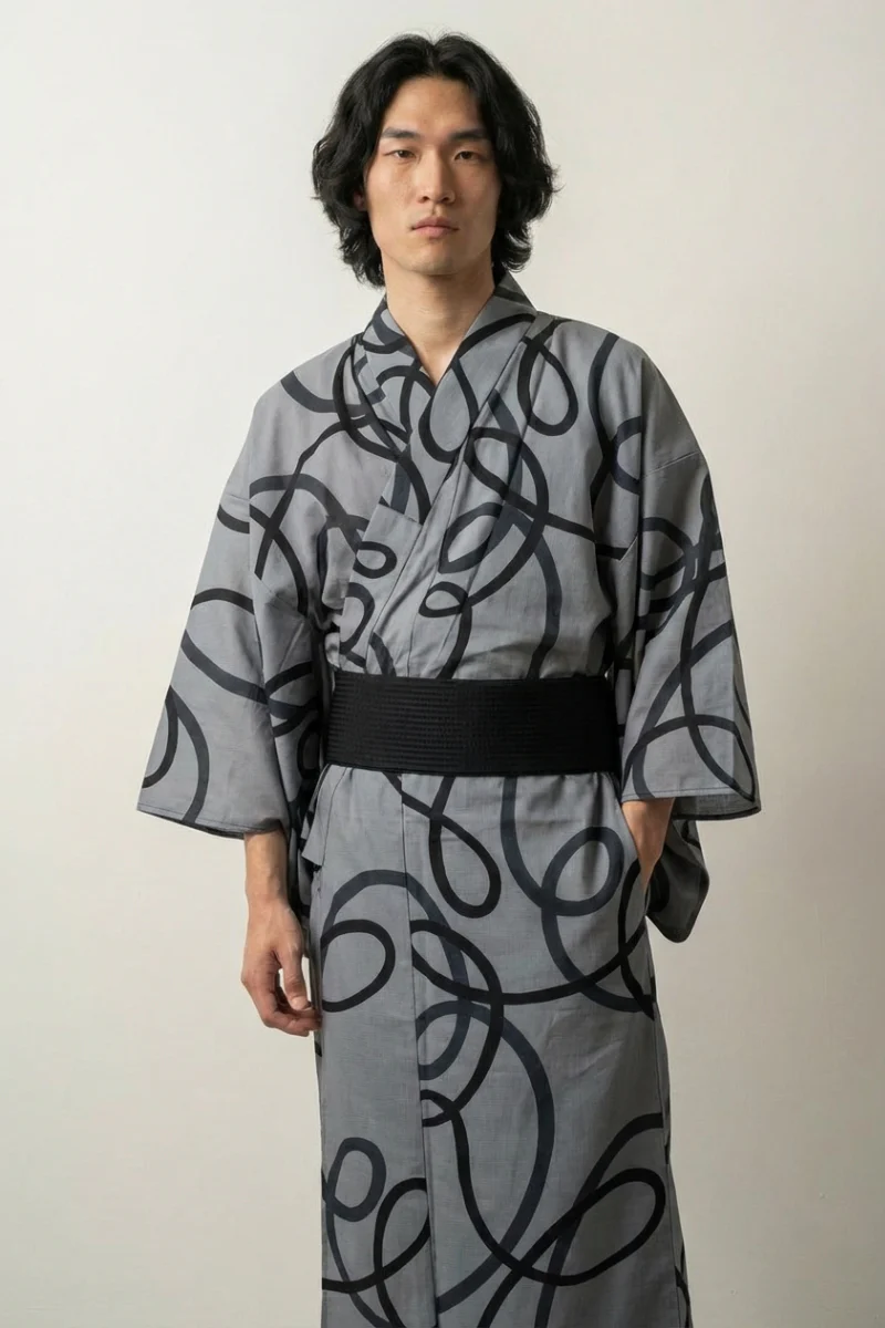 Antique Japanese Kimono 'Fudegaki'