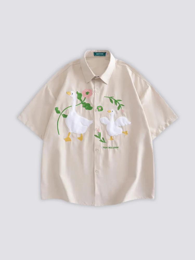 Embroidered Duck Shirt - ダック - Image 2