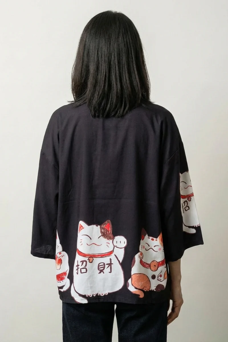 Pink Kimono Cardigan 'Maneki Neko' - Image 4