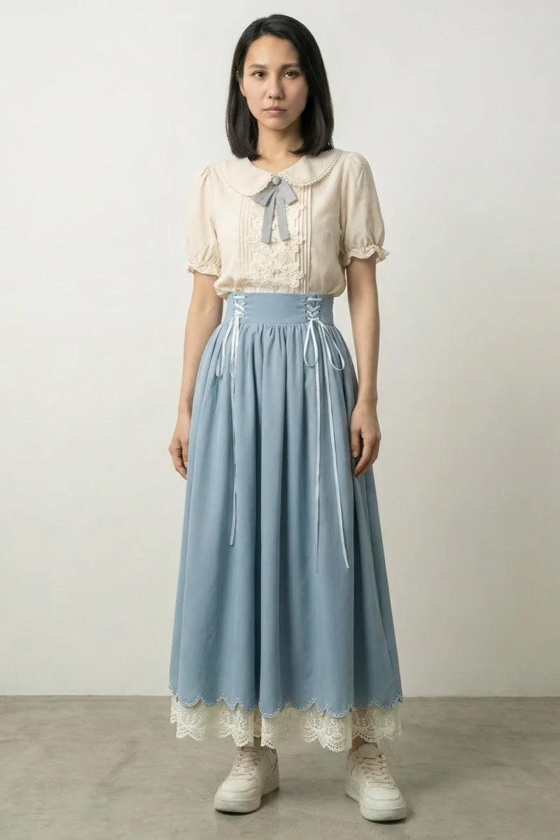 Powder Blue Japanese Style Dress Set 'Asahana'