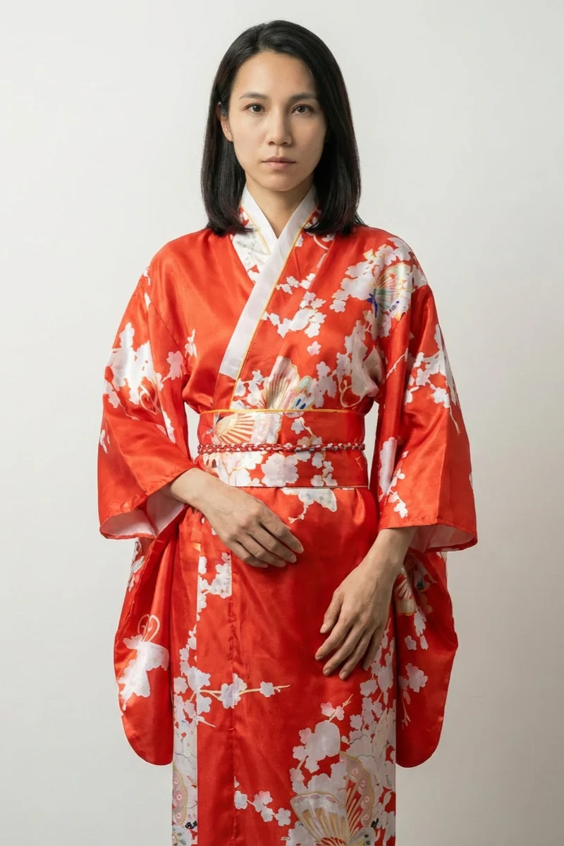 Red Sensu Kimono Dress 'Hinode'