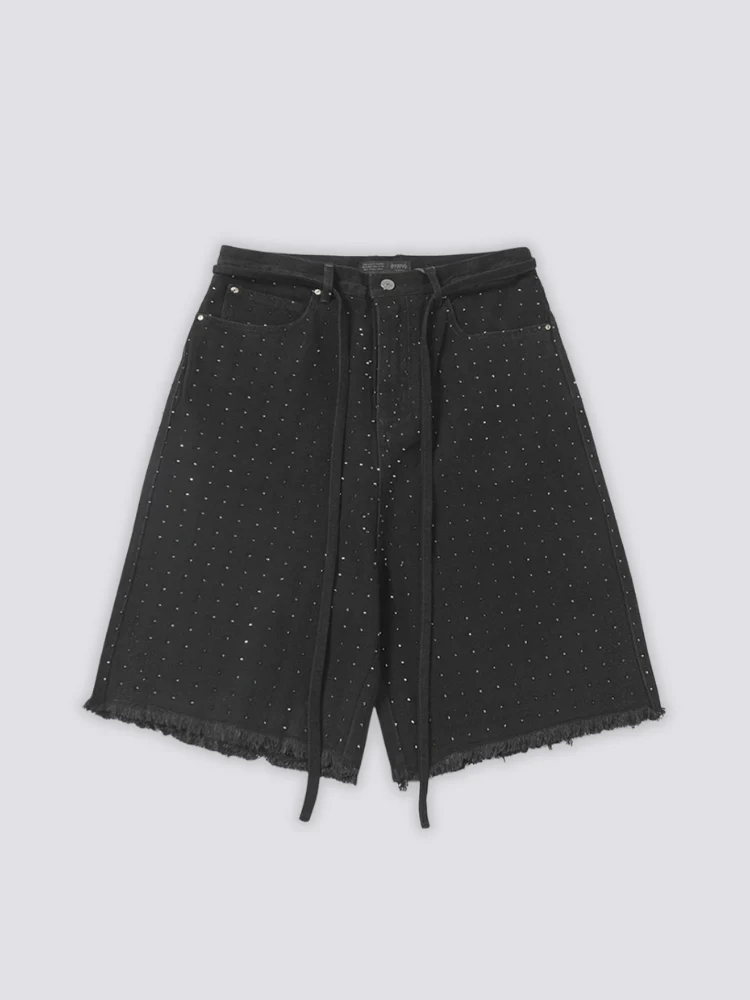 Rhinestone Denim Shorts - ストラス - Image 3