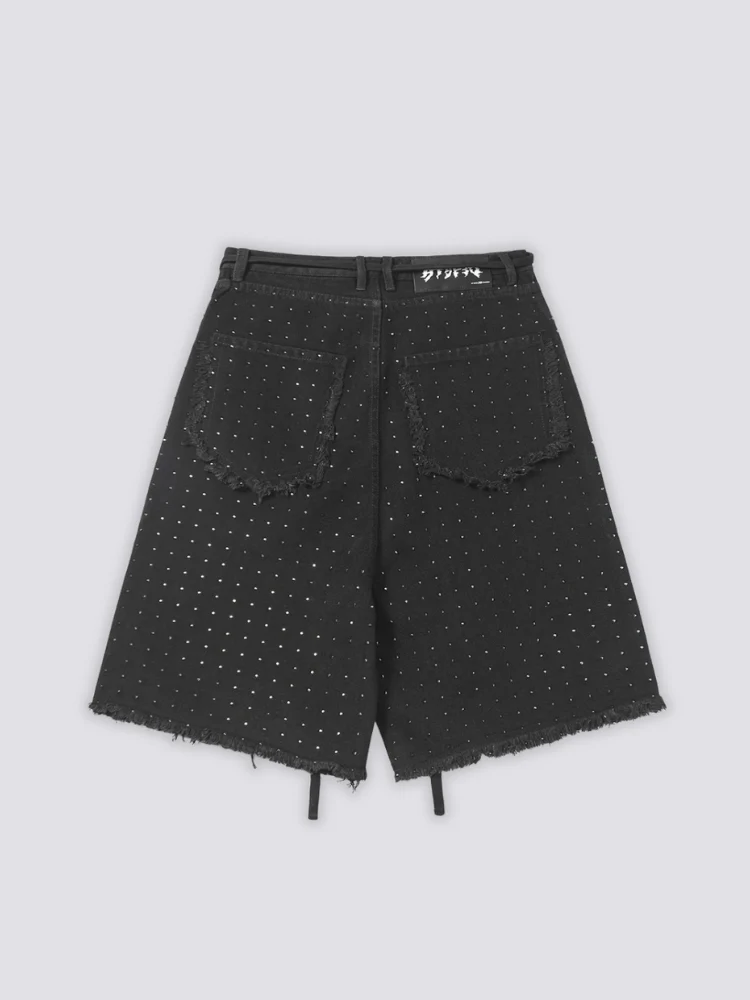 Rhinestone Denim Shorts - ストラス - Image 4