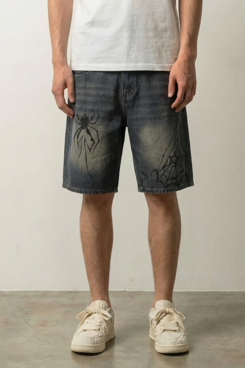 Spider Web Denim Shorts - スパイダ