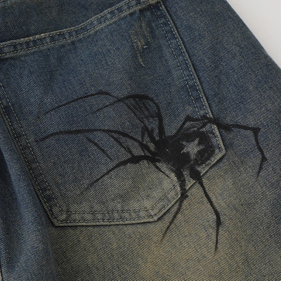 Spider Web Denim Shorts - スパイダ - Image 8
