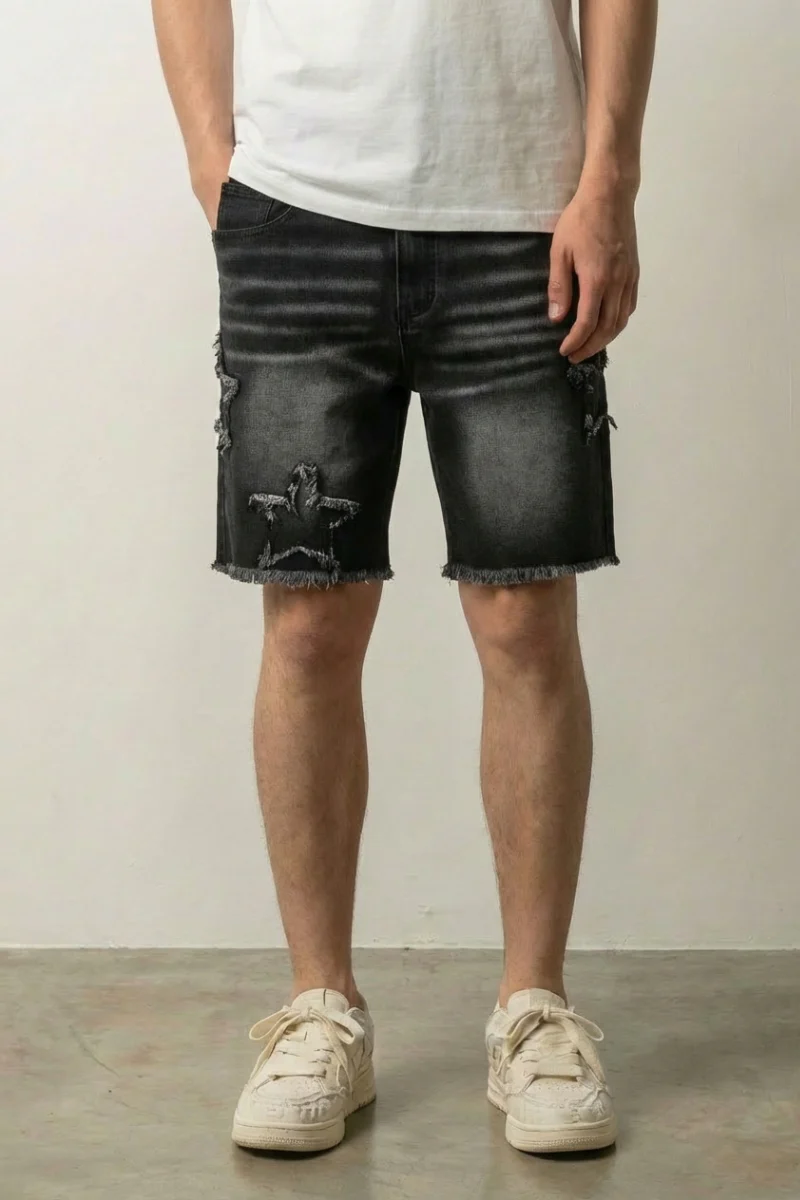 Star Print Denim Shorts - スター