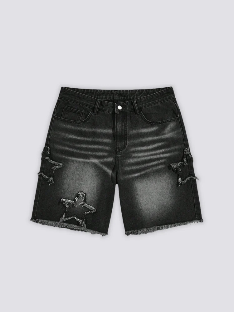 Star Print Denim Shorts - スター - Image 3