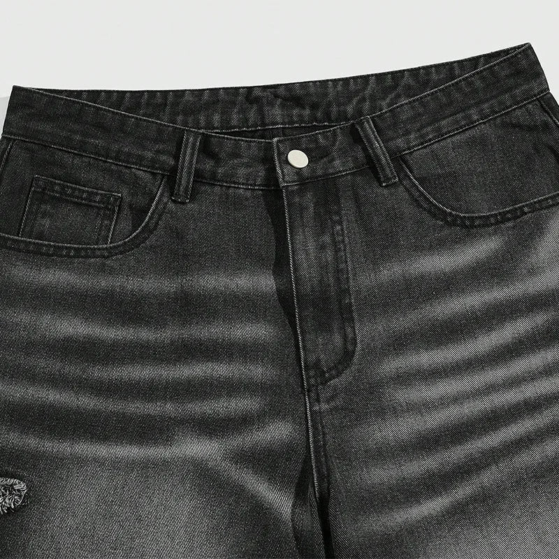 Star Print Denim Shorts - スター - Image 5