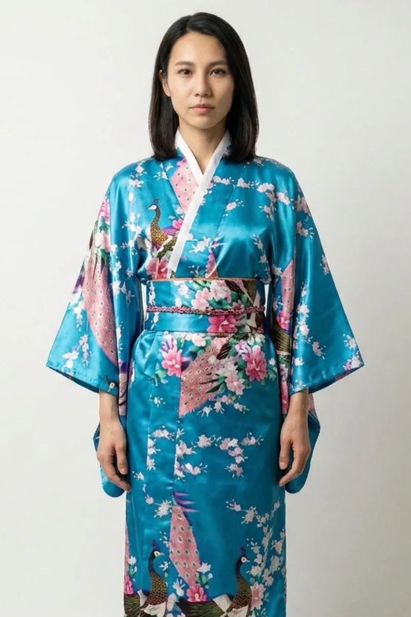 Turquoise Long Peacock Kimono 'Mizuha'