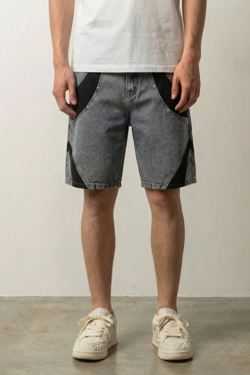 Two-Tone Denim Shorts - ツートン