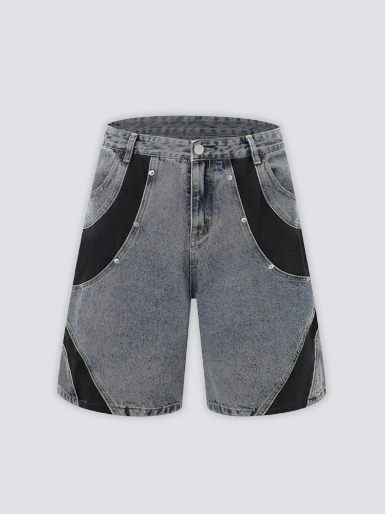 Two-Tone Denim Shorts - ツートン - Image 5