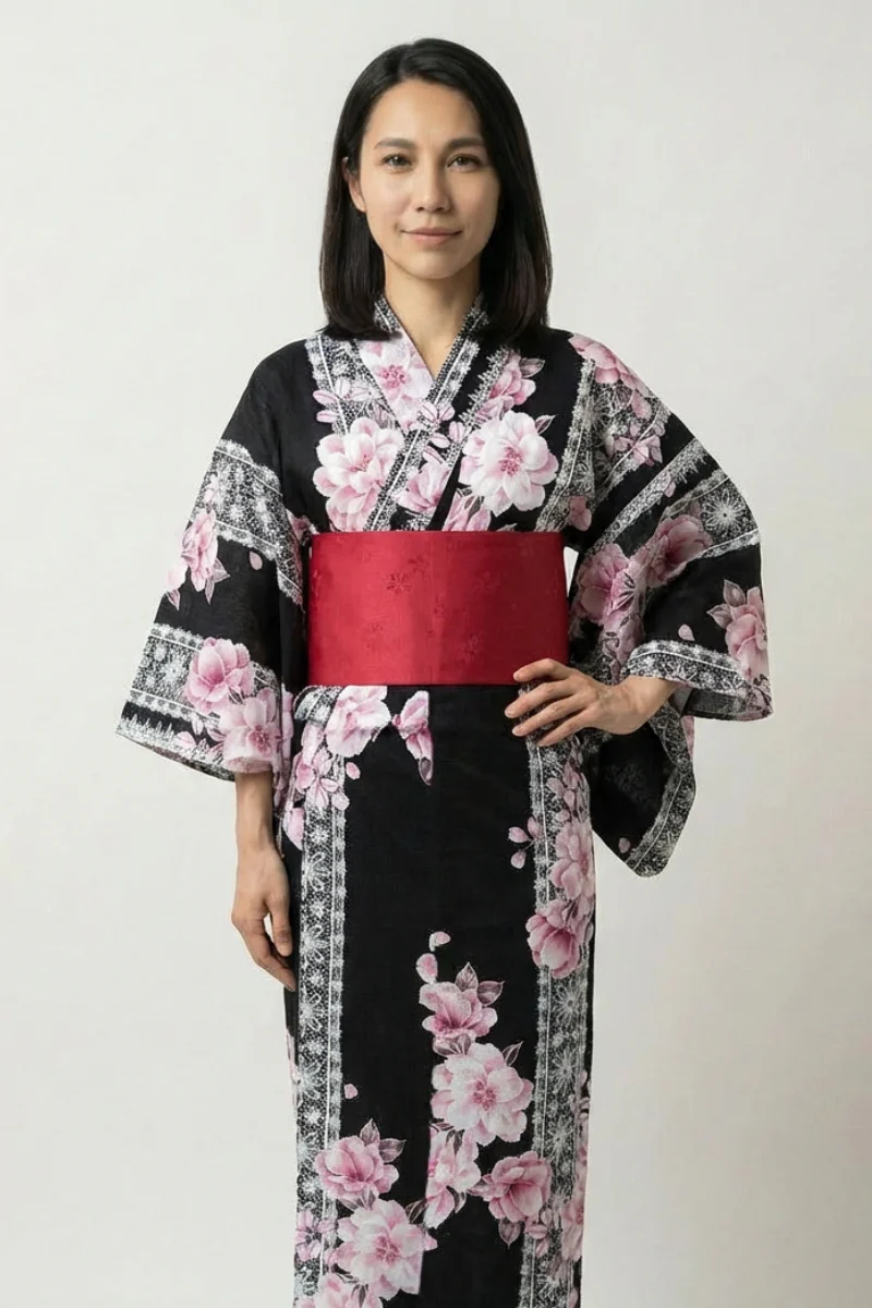Women's Black Japanese Kimono 'Sakurako'